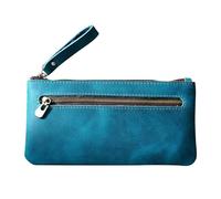 DONGKER Estuche de cuero para lápices, estuche de almacenamiento con doble cremallera y asa para hombres, mujeres, hombres de negocios, artistas, oficina en casa (4.3 x 8.1 pulgadas), Azul sartén