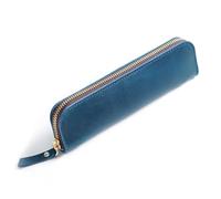 DONGKER Estuche de piel para lápices, estilo retro, con 4 trabillas y cremallera para bolígrafos, plumas, pinceles, etc., Sartenes Azules, Elegante/clásico