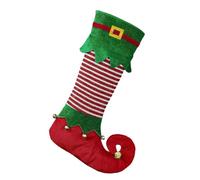 DONGKER Medias navideñas Grandes, 1 Pieza de Botas de Elfo de Papá Noel para Rellenar, 56 cm de Largo, Media Grande de Papá Noel con Campanas para Chimenea, repisa de la Chimenea, decoración navideña