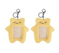 DONGKER Soporte para tarjetas fotográficas, 2 piezas de dibujos animados de felpa con llavero para tarjeta de crédito, tarjeta bancaria, tarjeta de autobús, tarjeta de identificación