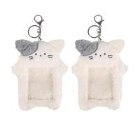 DONGKER Soporte para tarjetas fotográficas, 2 soportes para tarjetas fotográficas de felpa de dibujos animados con llavero para fotos, tarjetas de crédito, tarjetas bancarias, tarjetas de autobús,