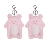 DONGKER Soporte para tarjetas fotográficas, 2 soportes para tarjetas fotográficas de felpa de dibujos animados con llavero para fotos, tarjetas de crédito, tarjetas bancarias, tarjetas de autobús,