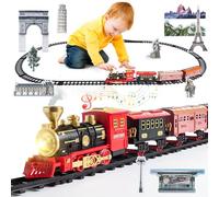 DONGQI Tren de Navidad Eléctrico, Juego de Tren eléctrico de Vapor, Tren Arbolde Navidad Electrico, Tren Clásico Infantil con Humo, Luz, Sonidos, Juegos Regalos para Niños Navidad Cumpleaños
