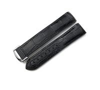 dongriuk Correa De Reloj De Goma De Cuero Para Omega HydroConquest Seamaster 300 Speedmaster AT150 Correa Deportiva 19mm 20mm 21mm 22mm(Black leather black,19mm)