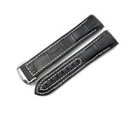 dongriuk Correa De Reloj De Goma De Cuero Para Omega HydroConquest Seamaster 300 Speedmaster AT150 Correa Deportiva 19mm 20mm 21mm 22mm(Black leather white,22mm)