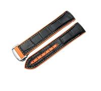 dongriuk Correa De Reloj De Goma De Cuero Para Omega HydroConquest Seamaster 300 Speedmaster AT150 Correa Deportiva 19mm 20mm 21mm 22mm(Black leather orange,22mm)