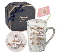 DONGSHANGIFT Regalos de cumpleaños para mejores amigas para mujeres-Buenos amigos son como estrellas Taza-Regalos de amistad para mujeres Taza de café de mármol de cerámica Caja de regalos 420ML gris