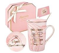 DONGSHANGIFT Regalos de cumpleaños para mujeres-Buenos amigos son como estrellas - Taza de café de mármol de cerámica Caja de regalos de amistad 420ML Rosa