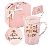 DONGSHANGIFT Taza Best Mom Ever, regalos de cumpleaños, del día de la madre para mamá, tazas de café de mármol de cerámica con tapa, caja de regalo 420ML rosa