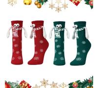 DONGSZQ 2 Pares de Calcetines MagnéTicos Navidad, Calcetines Magnéticos Parejas, Calcetine de Navida a mano, Calcetine de Navidad con brazos magnéticos para Hombres, Mujeres