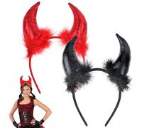 DONGSZQ Diadema de Cuernos de Diablo, 2 Piezas, Tiara Roja Para Carnaval, Mascarada, Cosplay y Halloween