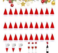 DONGSZQ Mini Sombrero de Navidad, 30 pezzi Mini Gorro de Navidad Soporte para Cubiertos Navideños, Mini Gorro De Papá Noel para Adornos de Mesa