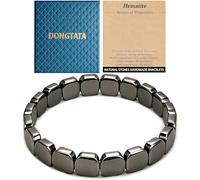 DONGTATA Pulsera de hematita para hombre, pulsera de piedra magnética natural, elástica, hecha a mano, caja de regalo, pulsera de protección de equilibrio energético para hombres, regalo del día del