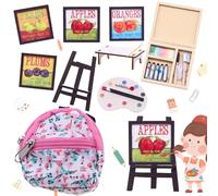 DONGZQAN Accesorios para casa de muñecas en miniatura, accesorios de gnomín, juego escolar de muñecas en miniatura, pintura en miniatura, pintura al óleo, mochila escolar, accesorios escolares