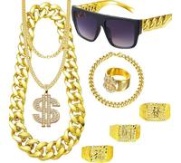 DONGZQAN Disfraz de proxeneta de carnaval con cadena de oro, rapero hip hop, para hombre de los años 80/90