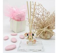 Doni Bomboniere 10 bases de cristal con ampolla perfumadora con Charm Disney de Baby Minnie Mouse con pelele rosa y lazo. Bombilla para nacimiento, bautizo, primer cumpleaños de niña.