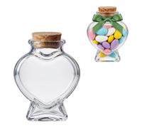 Doni Bomboniere 20 botellas con forma de corazón decorativas, 8 x 6 x 4 cm, para peladillas transparentes, tapón de corcho, personalizadas, para bodas, bautizos, nacimientos, confirmaciones