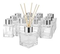 Doni Bomboniere - 20 botellas vacías de cristal de 50 ml con varillas de madera para ambientador - Difusores de aceites esenciales para la casa, el baño, el salón, decoración decorativa (plateado)