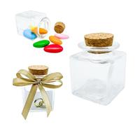 Doni Bomboniere 20 tarros cuadrados de 6 x 4 x 4 para peladillas, tapón de corcho, tarros de cristal transparente de alta calidad, personalizables, para bodas, bautizos, nacimientos, confirmaciones