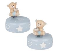 Doni Bomboniere Bautizo 1 unidad caja de música celeste con osito niño primer cumpleaños corazón entre las manos base redonda adornada estrellas y corazones ideas regalo completas originales baratas