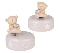 Doni Bomboniere Bautizo 1 unidad caja de música rosa con osito niña primer cumpleaños corazón entre las manos base redonda adornada estrellas y corazones ideas regalo completas originales baratas