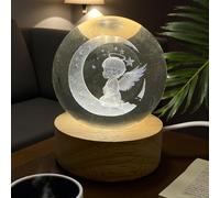 Doni Bomboniere Bautizo 1 unids Lámpara LED Bola de Cristal con Base de Madera Comunión Confirmación Imagen de Ángel con Luna Ideas Regalo Módulo LED Luz Completa Originales Baratos
