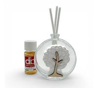 Doni Bomboniere Boda - Ambientador de cristal redondo de 50 ml con madera del árbol de la vida, novios, boda, aniversario, varitas de esencia, ambientador, caja incluida, difusor