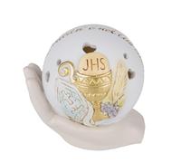 Doni Bomboniere Comunión 1 unidad Icono de bola con luz y confirmación conjunto LED perforado corazones imagen símbolos sagrados inscripción La felicidad está en tu corazón a mano ideas regalo