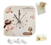 Doni Bomboniere Comunión 1 unidad reloj de ecopiel con impresión de niña en oración con símbolos sagrados cáliz y hostia personalizable artesanal regalo originales completos (MOD. 21-16 x 16 cm)
