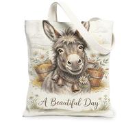 Donkey - Bolsa de lona para mujer, cesta rústica de crisantemo de granja, color beige, lavable, reutilizable, ideal para viajes, trabajo, compras, librería, 13 x 15 pulgadas