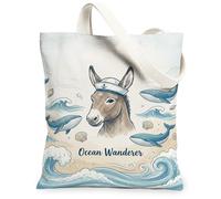 Donkey - Bolsa de lona para mujer, diseño náutico de ballena, color azul, lavable, reutilizable, estética, ideas para viajes de compras, oficina, biblioteca, casual, 33 x 38 cm