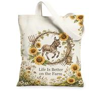 Donkey - Bolsa de lona para mujer, diseño rústico de girasol, herramientas de jardín, color amarillo primavera, lavable, reutilizable, ideas para familiares, amigos, colegas, lectura, amor, 13 x 15