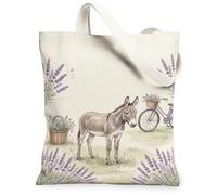 Donkey - Bolsa de lona para mujer, estilo rústico, lavanda, color violeta primavera, lavable, reutilizable, bolsa de mano para uso diario, ideas para viajes al aire libre, día de trabajo, lectura, 13