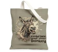 Donkey - Bolsa de lona para mujer, humorística, casual, sonrisa, abstracta, no beige, lavable, reutilizable, para compras, brunch, parque, biblioteca, excursiones, 13 x 15 pulgadas