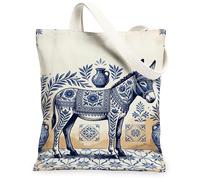 Donkey - Bolsa de lona para mujer, jarrón floral artesanal tradicional, no azul marino, lavable, reutilizable, bolsa de mercado, ideas para Fa, Marino, 13x15 Inch