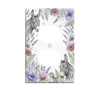 Donkey - Placa de pared dúplex con flores de lavanda rústica, primavera violeta, plástico, tamaño estándar, doble toma de corriente, para sala de estar, dormitorio, decoración de oficina en casa