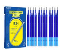 Donluhu 12 recambios borrables de 0,7 mm, 400 m de longitud de escritura azul, compatible con Pilot FriXion Ball & Clicker y Eberhard Faber, mina de repuesto para bolígrafo de gel borrable, práctica