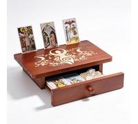 Donmills Mesa de altar con cajón y tarjetero de tarot, altar de madera compacto para rituales, meditación, prácticas, espiritual, budista y espiritual, artesanía resistente, 12 x 8 pulgadas