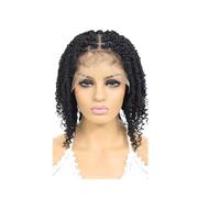 Donne Capelli 12'' Full Lace Wig Spring Twist Parted Knotless Braided Wigs para las mujeres negras Extensiones de cabello(Black)