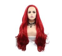 Donne capelli 24 pulgadas pelo largo color rojo ondulado sintético Encaje peluca delantera para las mujeres separación lateral resistente al calor glueless Cosplay pelucas Extensiones de pelo