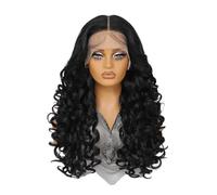 Donne Capelli 24 pulgadas peluca frontal de encaje sintético, 13×6 rizado pre-plucked HD Encaje pelucas sin cola para las mujeres uso diario natural extensiones de cabelloJet black