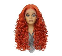 Donne Capelli 24 pulgadas peluca frontal de encaje sintético, 13×6 rizado pre-plucked HD Encaje pelucas sin cola para las mujeres uso diario natural Extensiones de cabello(naranja)