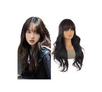 Donne Capelli Peluca sintética larga de 73 cm para mujer extensiones de cabello (negro con flequillo)