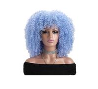 Donne Capelli Pelucas afro rizadas rizadas de 40 cm para mujeres negras, peluca corta de aspecto natural con flequillo, pelo sintético sin encaje en la parte delantera, para una noche diaria Ext