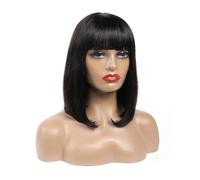 Donne Capelli Pelucas cortas de pelo humano con flequillo, rígidas, densidad 200, sin encaje frontal, sin pegamento, hechas a máquina, para mujeres negras, color natural extensiones de che