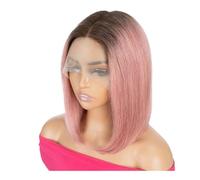 Donne Capelli Pelucas de pelo humano liso 13 x 6 x 1 con raya en T y raya central, densidad 180 °, para mujeres extensiones de cabello (rosa pink, 12 pulgadas)
