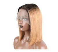 Donne Capelli Pelucas de pelo humano liso 13 x 6 x 1 con raya en T y raya central, densidad 180 °, para mujeres extensiones de cabello (sombra rubia de 14 pulgadas)
