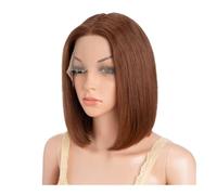 Donne Capelli Pelucas de pelo humano liso 13x6x1 con raya en T y raya central, densidad 180°, para mujeres extensiones de cabello (marrón, 14 pulgadas)