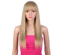 Donne Capelli Pelucas de pelo humano liso rubio oscuro con flequillo para mujer, cabello brasileño Remy, totalmente hecho a máquina, sin pegamento, para llevar y llevar Extensiones de che