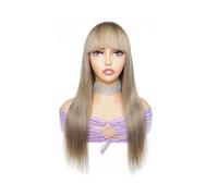 Donne Capelli Pelucas rectas hechas a máquina con flecos, pelucas de cabello Remy rubias de miel y marrón rojo para mujeres Extensiones de cabello (Mediana Ash Brown,16 pulgadas)